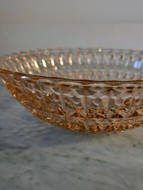 Vintage Pink Jeannette Glass Buttons and Bows Bowl